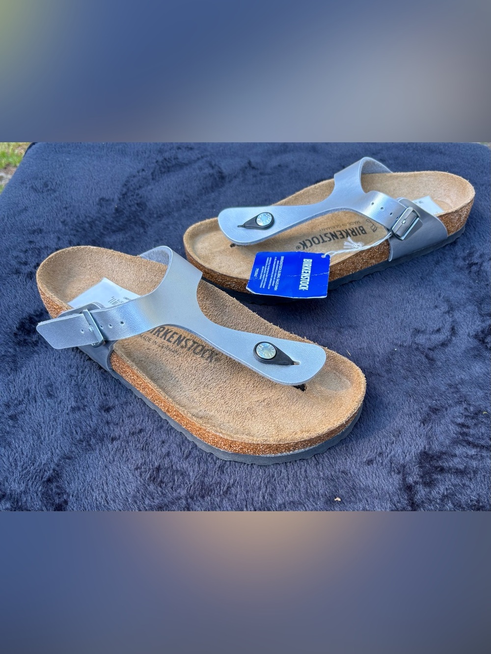 Birkenstock Gizeh Silver Sandals NWT Size 38 Regular/Wide